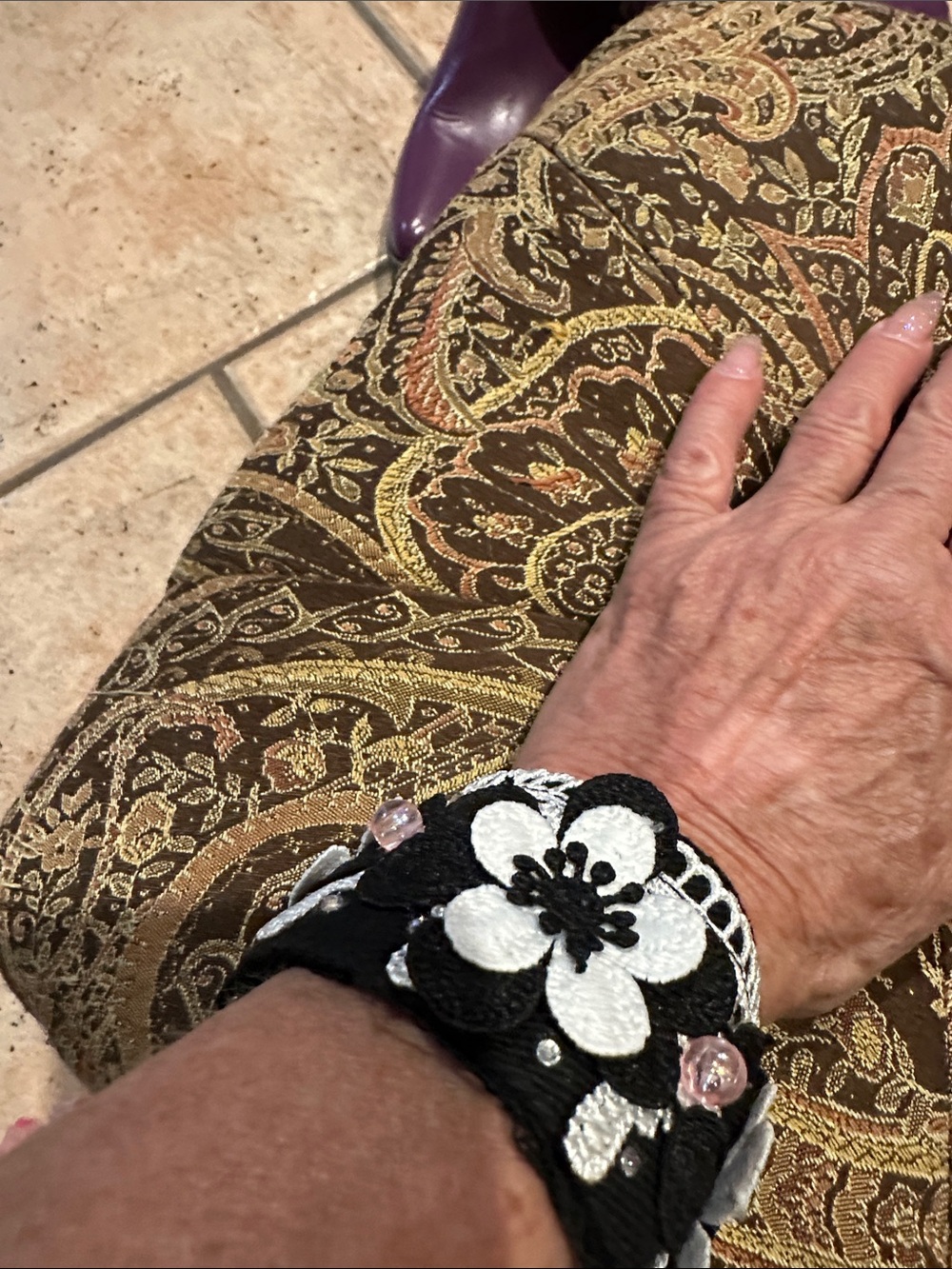 Handcrafted Black & White Floral Lace Cuff Bracelet - Women Accessories